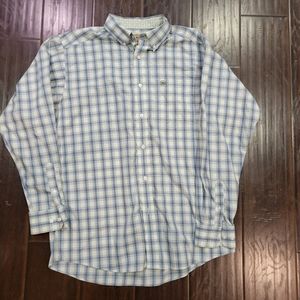 ARIAT Flip Cuff Shirt Non Iron Wrinkle free Embroidered Logos Plaid blue/white L